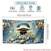 2D Congratulations Graduation Backdrop Navy Gold Cap Diploma Floral Balloon Photo Banner