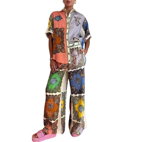 2 Teile/satz Herbst Frühling Frauen Pyjamas Anzug Bunte 3D Druck Langarm