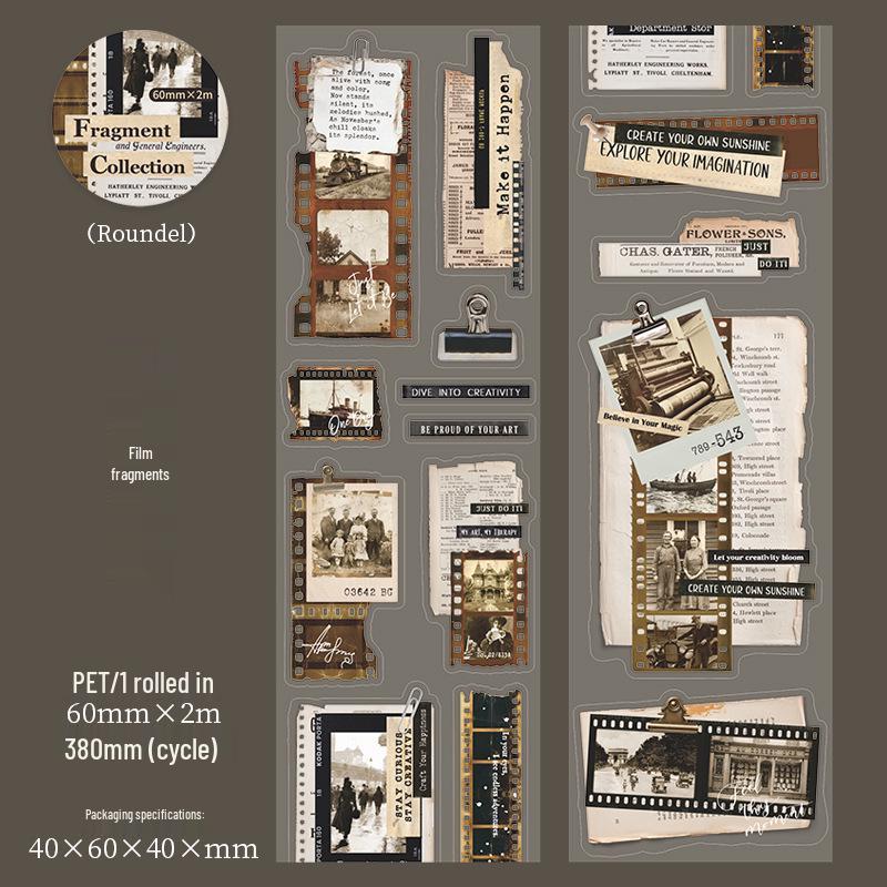 Retro Collage Die-cut Washi Tape & Circular Stickers for Journaling & DIY Decoration