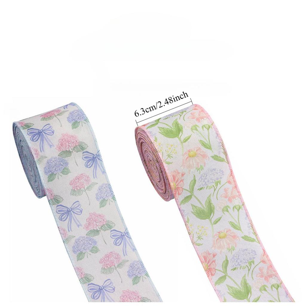 Floral Printed Ribbon with Wire Edges, 5 Yards 6.3cm Wide Polyester Craft Ribbon for Gift Wrapping & Decor