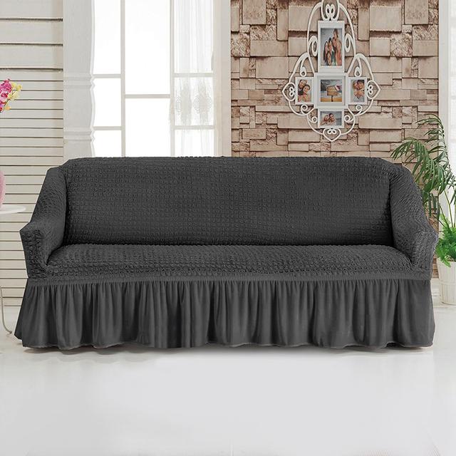 Universal Sofa Furniture Slipcover With Skirt Fitted Couch Cover For 1 /2 /3 /4 Seaters ,Washable Top Elastic Durable Seersucker Material