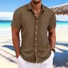 Mens Short Sleeve Casual Jacquard Shirt Breathable Loose Fit Summer