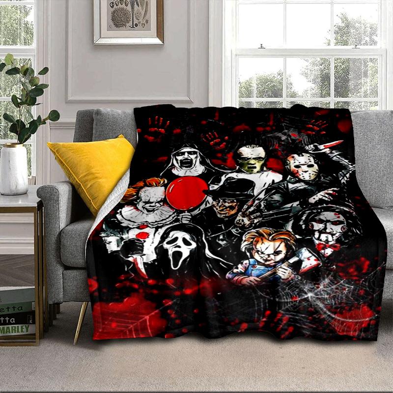 Horror Movie Characters Collage Blanket Flannel Blanket for bed, sofa, Camping, Hiking, Picnic Essentials, gift for family Fan gifts
