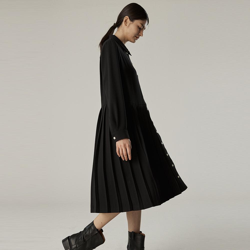 SPNK Polyshirt Pleated Dress_Black