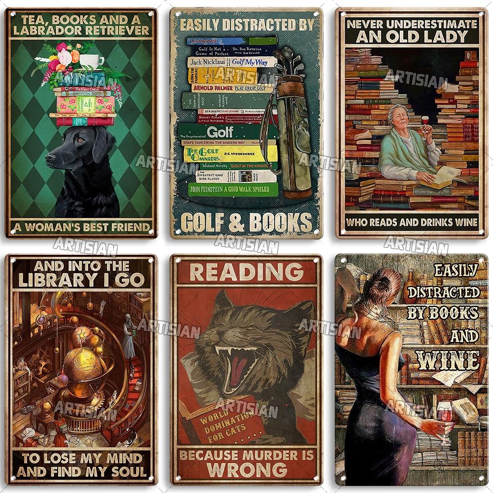 Artisian Reading Vintage Metal Sign Read Book Tin Plaque Girl Loves Books Classic Decorative Poster Wall Decor Garage Bar Pub