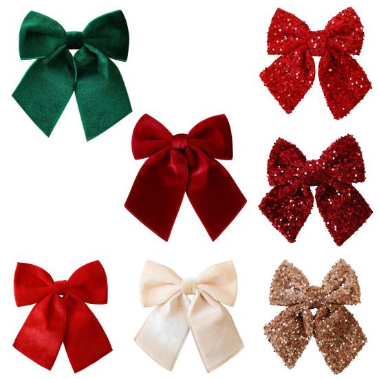 Christmas Bow Red Green Ribbon Bow Xmas Tree Decor Sequined Bow for Windows Doors Gift Wrapping Festive Holiday Decor