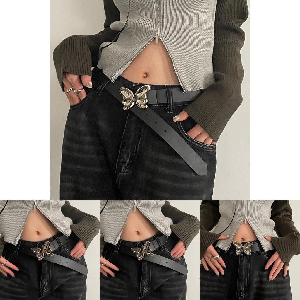 Womens Unique Black Belt With Butterfly Design And Silver Accents For Trendy Looks