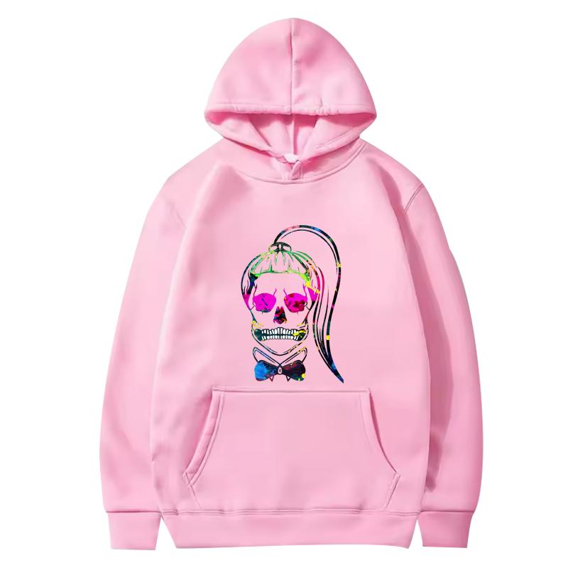 Born This Way Neon Paint Skull Sticker Hoodie Men Women Vintage Long Sleeve Streetwear Print Graphics Oversiz Hoodie Unisex