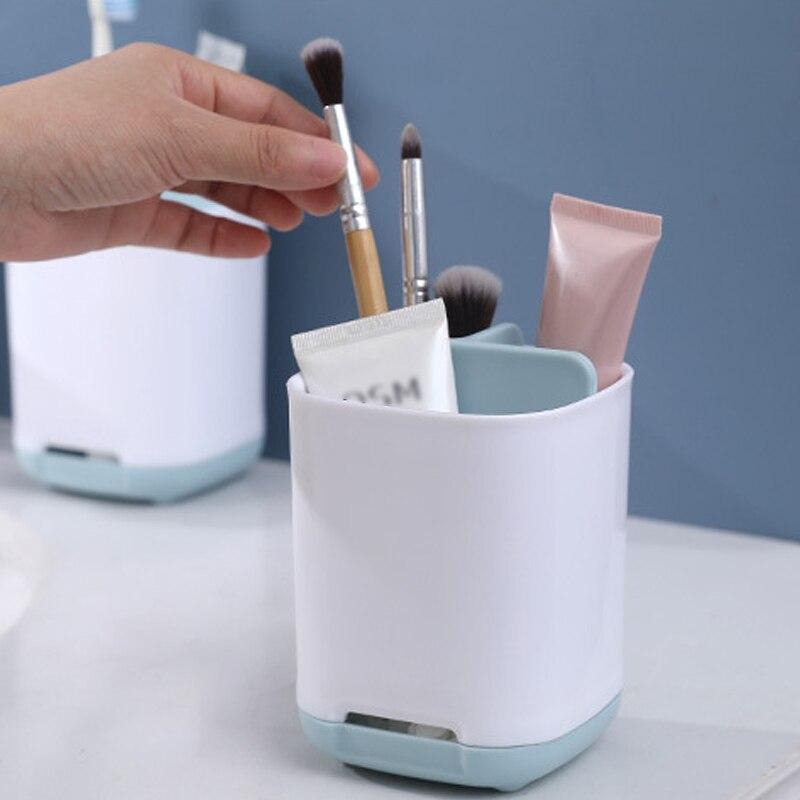 Toothbrush Holder Bathroom Multifunctional Compartment Draining Storage Rack Cosmetic Toiletries Organizing Storage Box