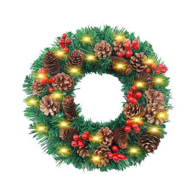 LED-Weihnachtskranz mit batteriebetriebener Lichterkette, Tannenzapfen, rote Früchte, 30,5 cm, frohe Weihnachten