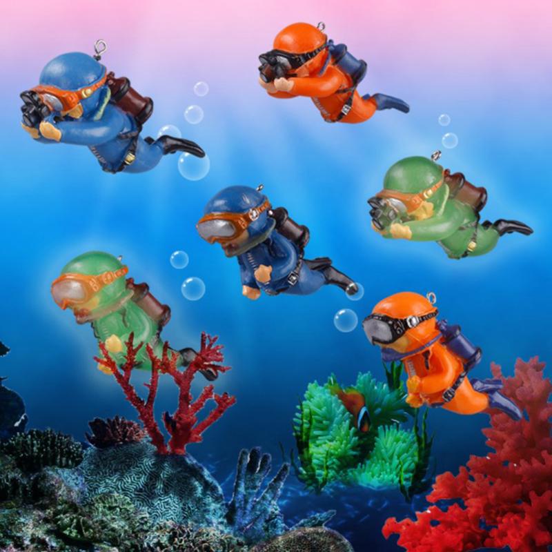 Luminous Green Mini Diver Kawaii Simulated Floating Frogman For Aquarium Ornaments Fish Tank Decoration Aquarium Accessories