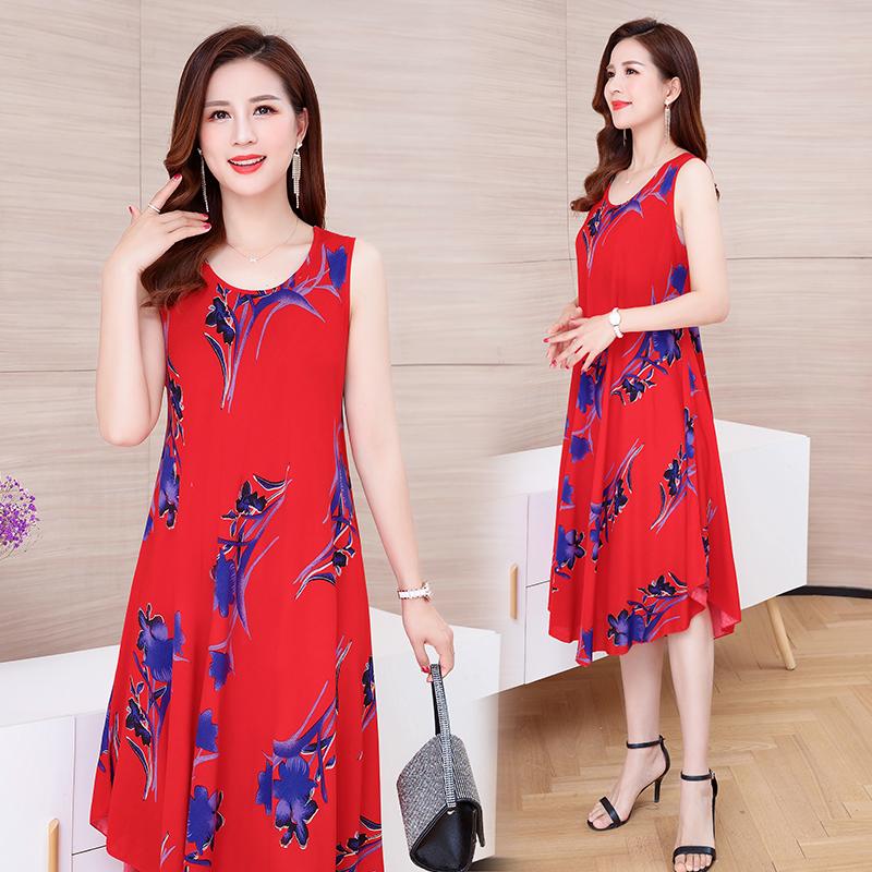 Letní šaty bez rukávů Dámské Nadměrné Volné Dlouhé šaty s potiskem