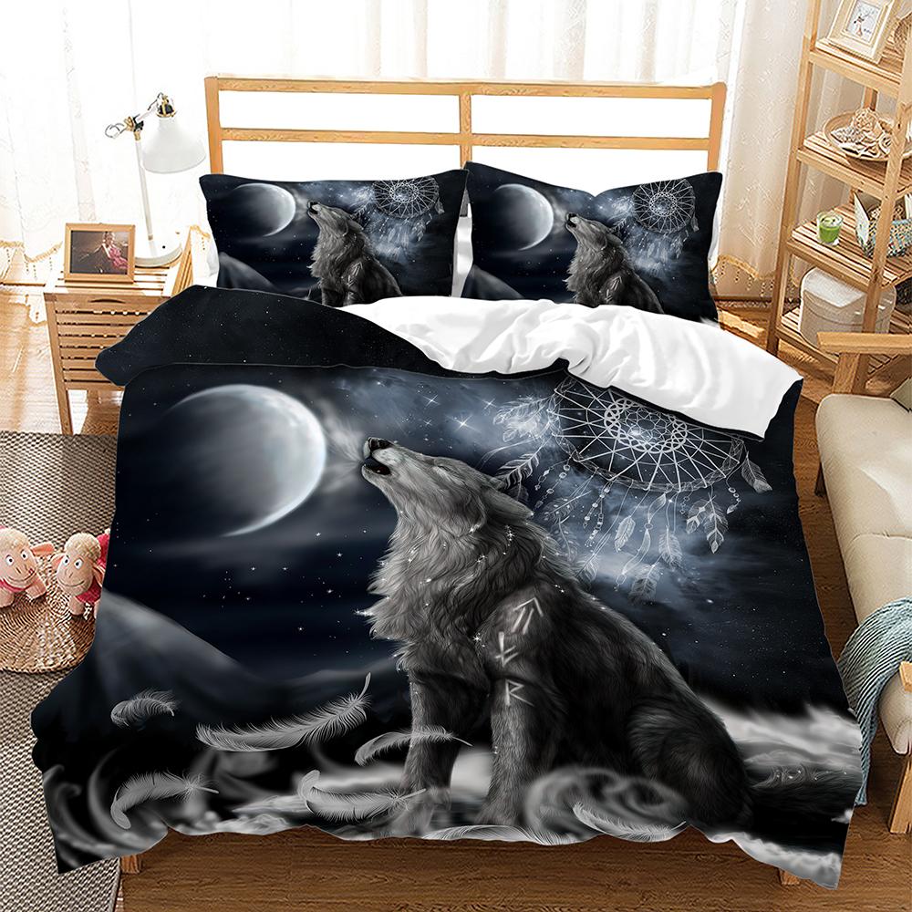 Wolf Animal Moon Snowfield Tree Wildlife 3D Bedding Set Duvet Cover Pillowcases Comforter Bed Linen Twin Queen King Size