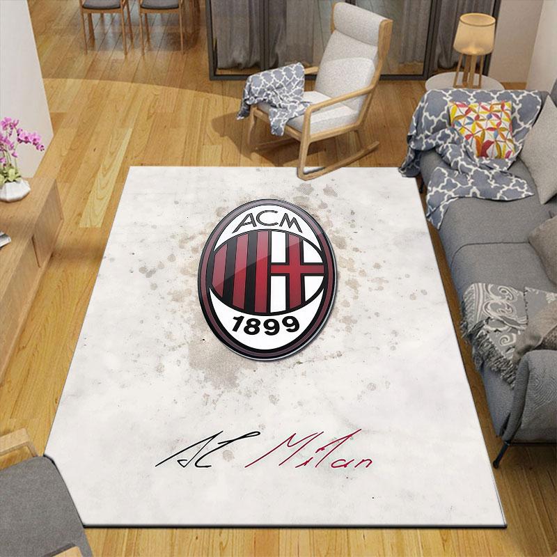 AC Milan logo Flannel Printed Carpet, Home Sofa Decoration for Living Room & Bedroom, Non‑Slip Play Flannel Floor Mat for Game Room