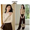 Chushen Women's Spliced Mock Neck Knit Sweater