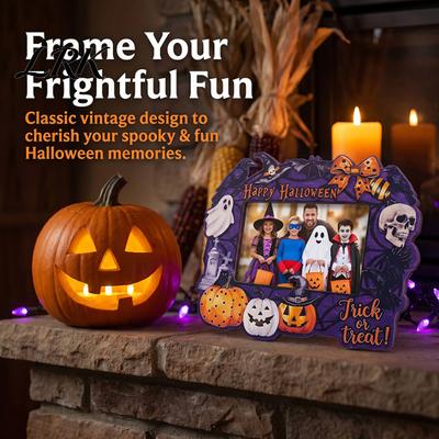 Ghost Shape Wooden Ornament Halloween Photo Frame, Pumpkin Cat Cutout Picture Solid Wood Desktop Display Holder, Double-sided Holiday Tabletop