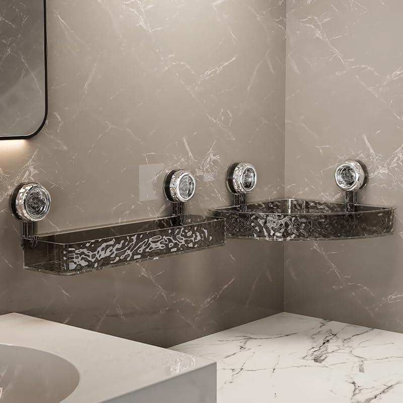 No-Drill Clear Wall Caddy, Light Luxury Style Glacier Pattern Suction Cup Shelf, Drill-Free, Removable, Multifunctional Triangle