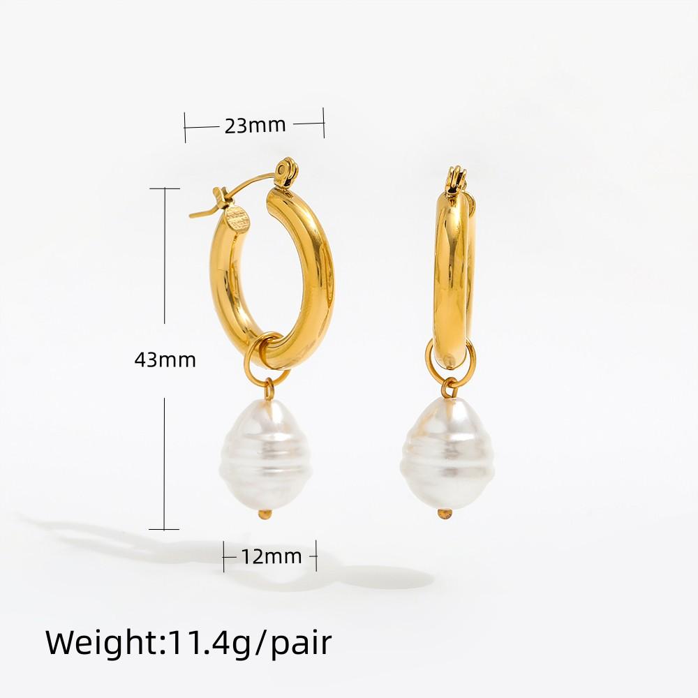 2021 Ins Hot Earring 18K PVD Gold Plated Baroque Pearl Hoop Earrings Tarnish Free Earring