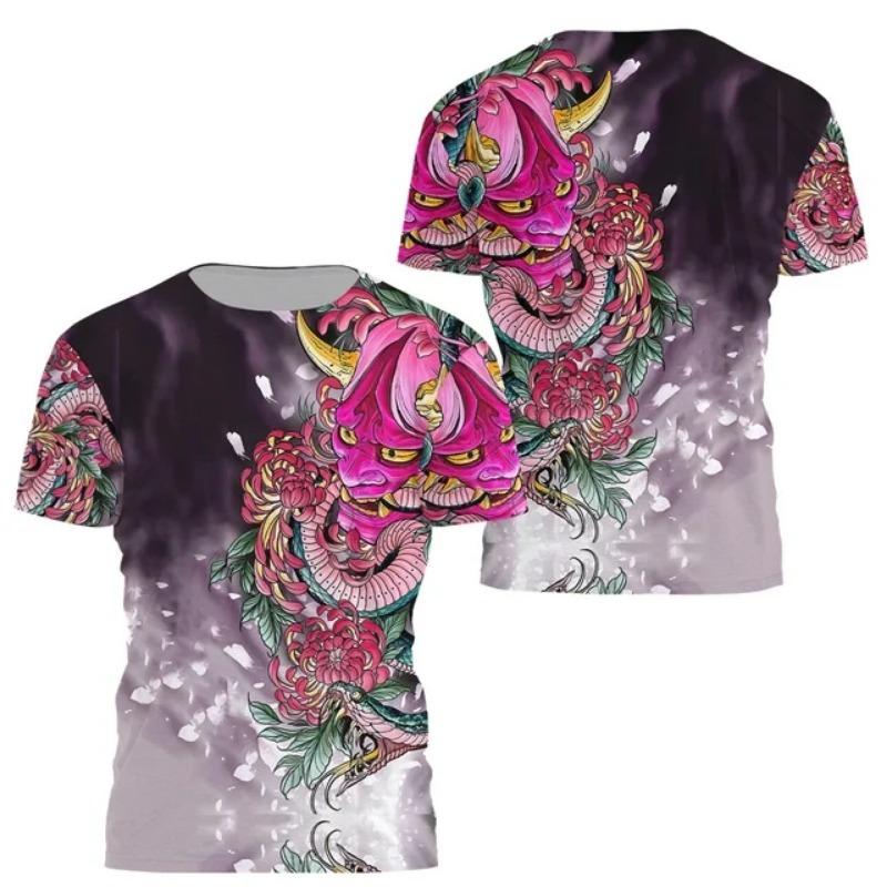 Men's Fashion Tattoo Culture Elements Pattern Short Sleeve Men Fashion Casual Comfortable Breathable Ultra-Thin T-Shirt