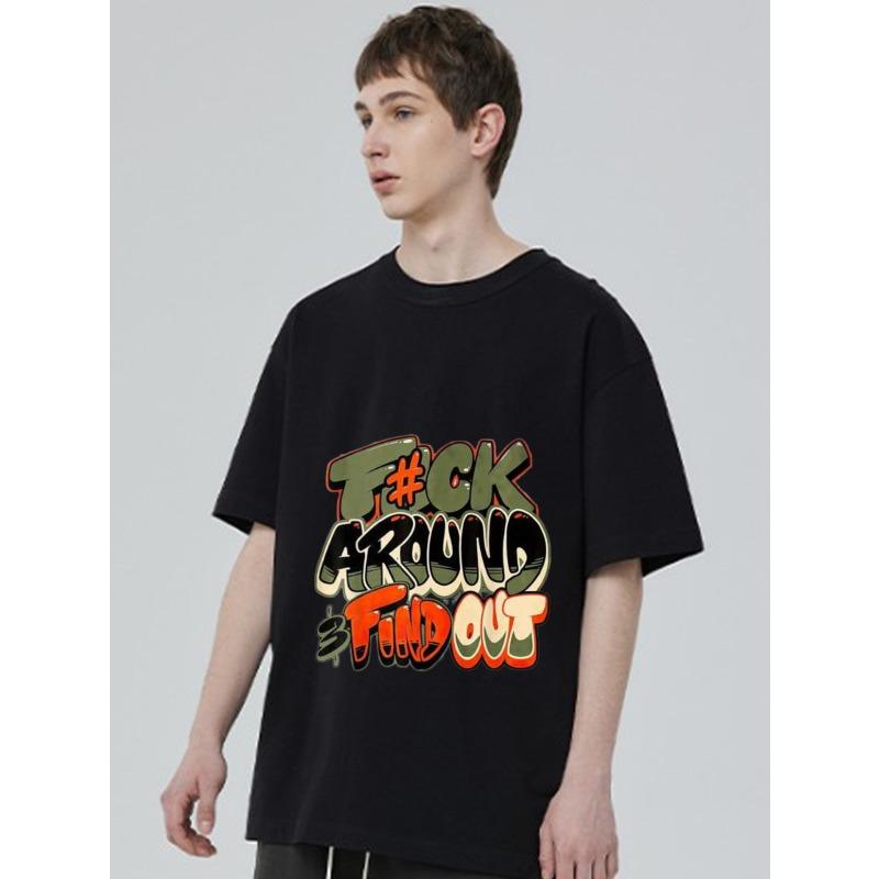 Black T Shirt with Fck Around and Find Out Graffiti Print Casual Streetwear for Men and Women