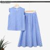 ZANZEA Women Sleeveless Tank Tops and Long Skirts Summer Two Piece Suit Sets