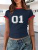 Top Corto da Donna Y2K con Stampa di Lettere Manica Corta Baby Tee Camicia Casual Estiva