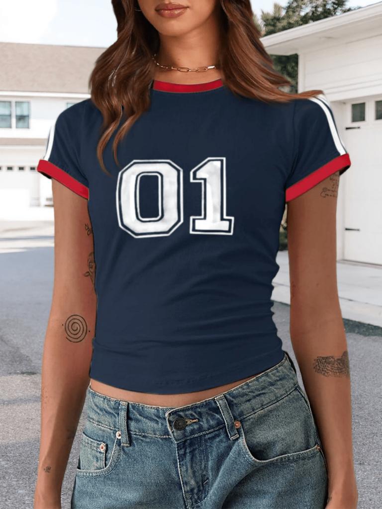 Top Corto da Donna Y2K con Stampa di Lettere Manica Corta Baby Tee Camicia Casual Estiva