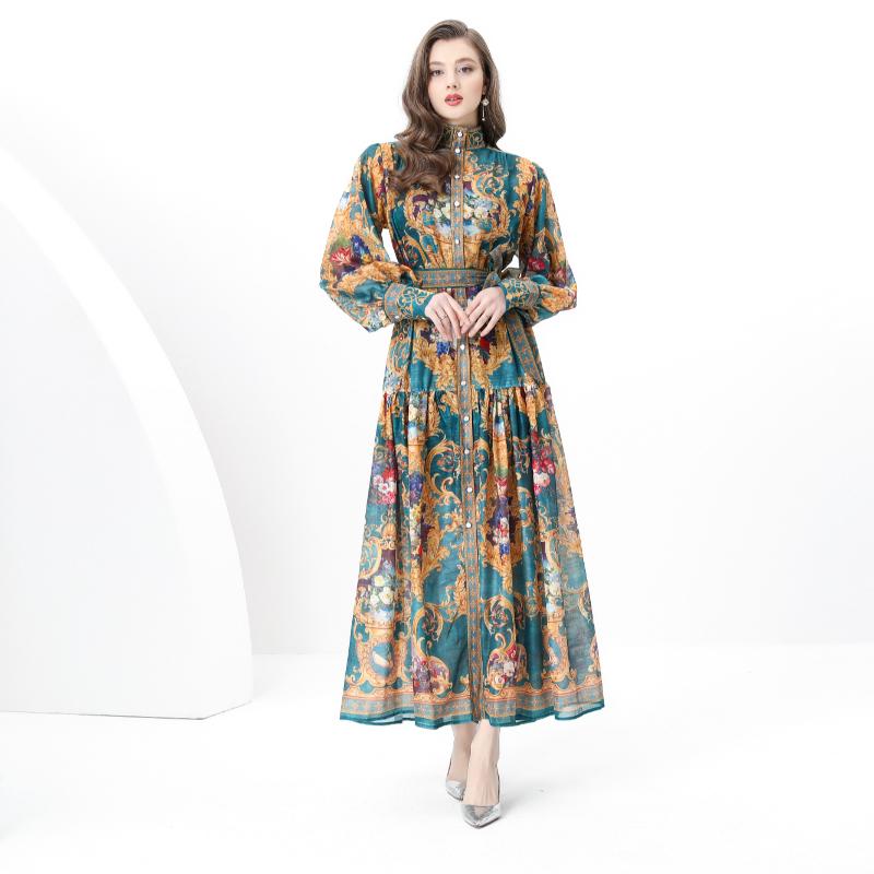 Wiosenne i letnie sukienki damskie w dużych rozmiarach, vintage, pałacowe, z nadrukiem, na wybiegu, długie, maxi, oversize, luźne, na wakacje, na plażę, sznurowane