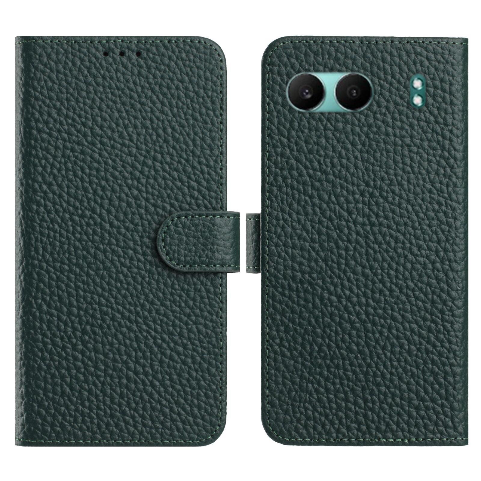 

For OnePlus Nord 4 Case Wallet Stand Litchi Texture Genuine Cow Leather Flip Phone Cover Green