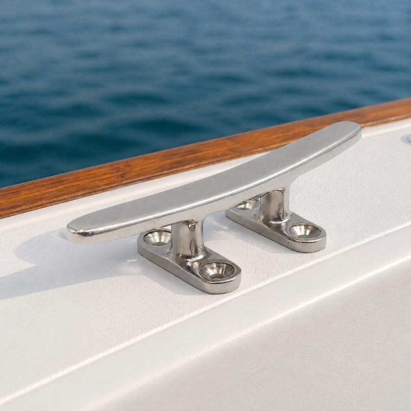 Boat Dock Cleat Hardware In Stainless Steel with Countersunk Bolt-Down Base for Rope Tie-Off & Mooring Lines