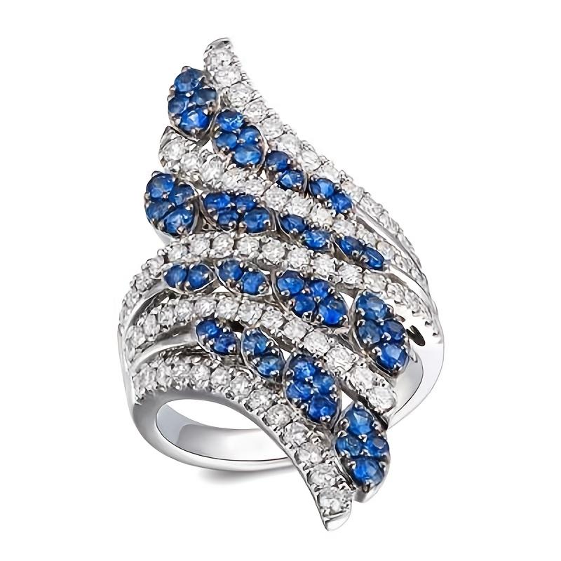Elegant Inlay Blue Cubic Zirconia Rings Sparkling Chic Eternity Design Rings Women's Jewelry for Parties and Special Occasions