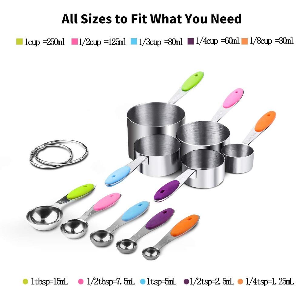 304 Edelstahl Messbecher und Löffel Set, Küchenzubehör zum Backen von Kuchen, Kochen, Zubereiten von Messwerkzeugen