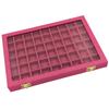 54 Grids Clear Lid Jewelry Tray Showcase Display Storage Linen Case Yellow