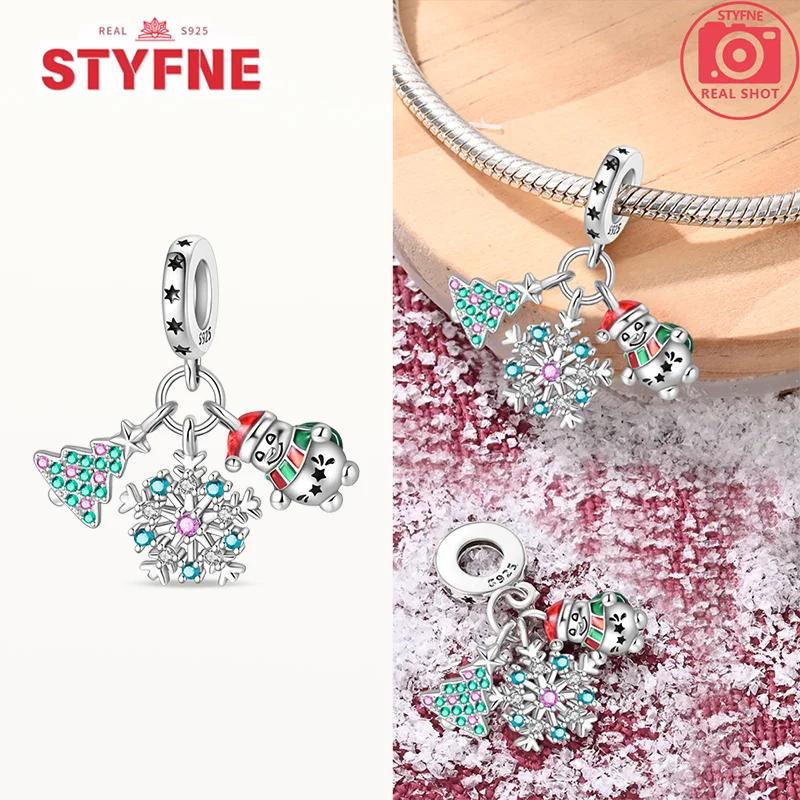 Copper Santa Claus Christmas Tree Charms Shiny Zircon Bead Fit Original Bracelets Diy Festival Fine Jewelry Gifts For Women