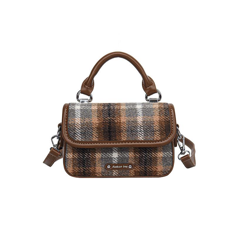 Trendy Mini Woolen Childrens Bag With Stylish Plaid Design For Boys And Girls Blue Check