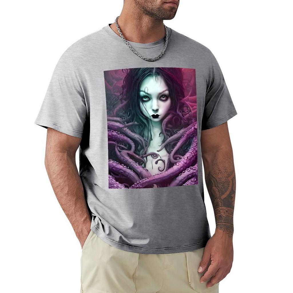 A Beautiful Gothic Girl With Purple Tentacles Wrapped Around Her In A Cthulhu Loving Embrace T-Shirt