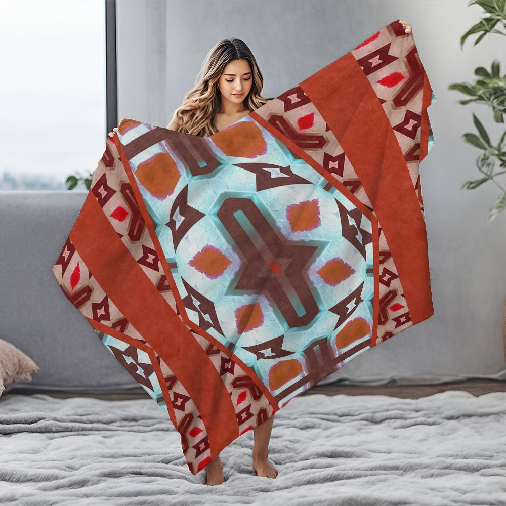 Boho Tribal Geometric Print Throw Blanket with Abstract Water Splash Design for Sofa Bed Couch Decoration