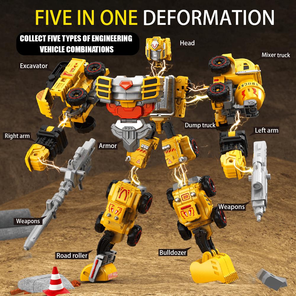 5 IN 1 Construction Vehicle Transforming Robot the Dream Gift for Boys DIY Detachable Toy Perfect Birthday and Christmas Gift