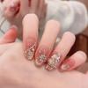 Golden Christmas Handmade Detachable Medium-Length Nude Pink Ice Translucent Nail Tips