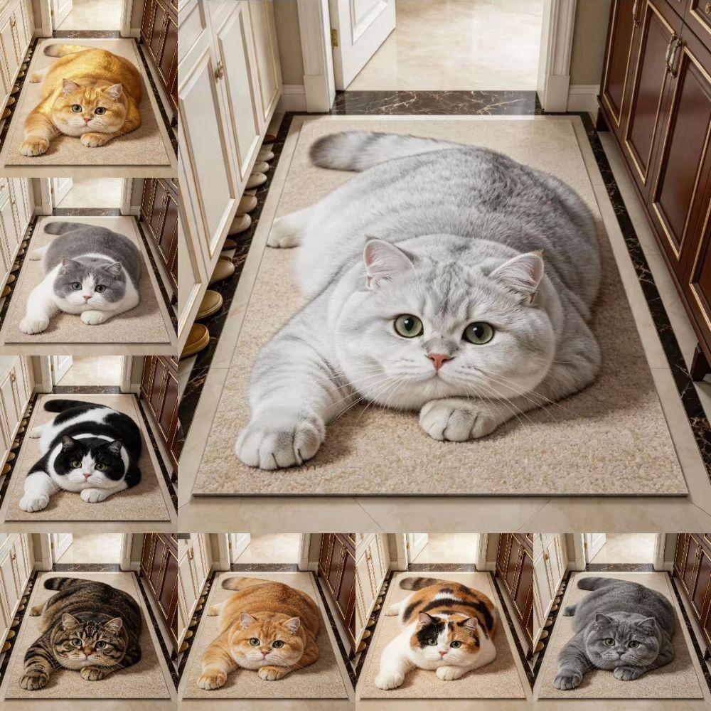 40×60CM Bathroom Carpet Realistic Bedroom Door Rug Cute 3D Cat Floor Mat Home Decor
