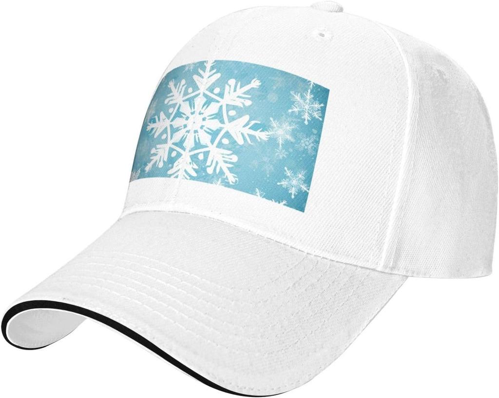 Snowflake Winter Print Baseball Cap Polyester Casual Adjustable Sun Protection Unisex Adult Trucker Hat