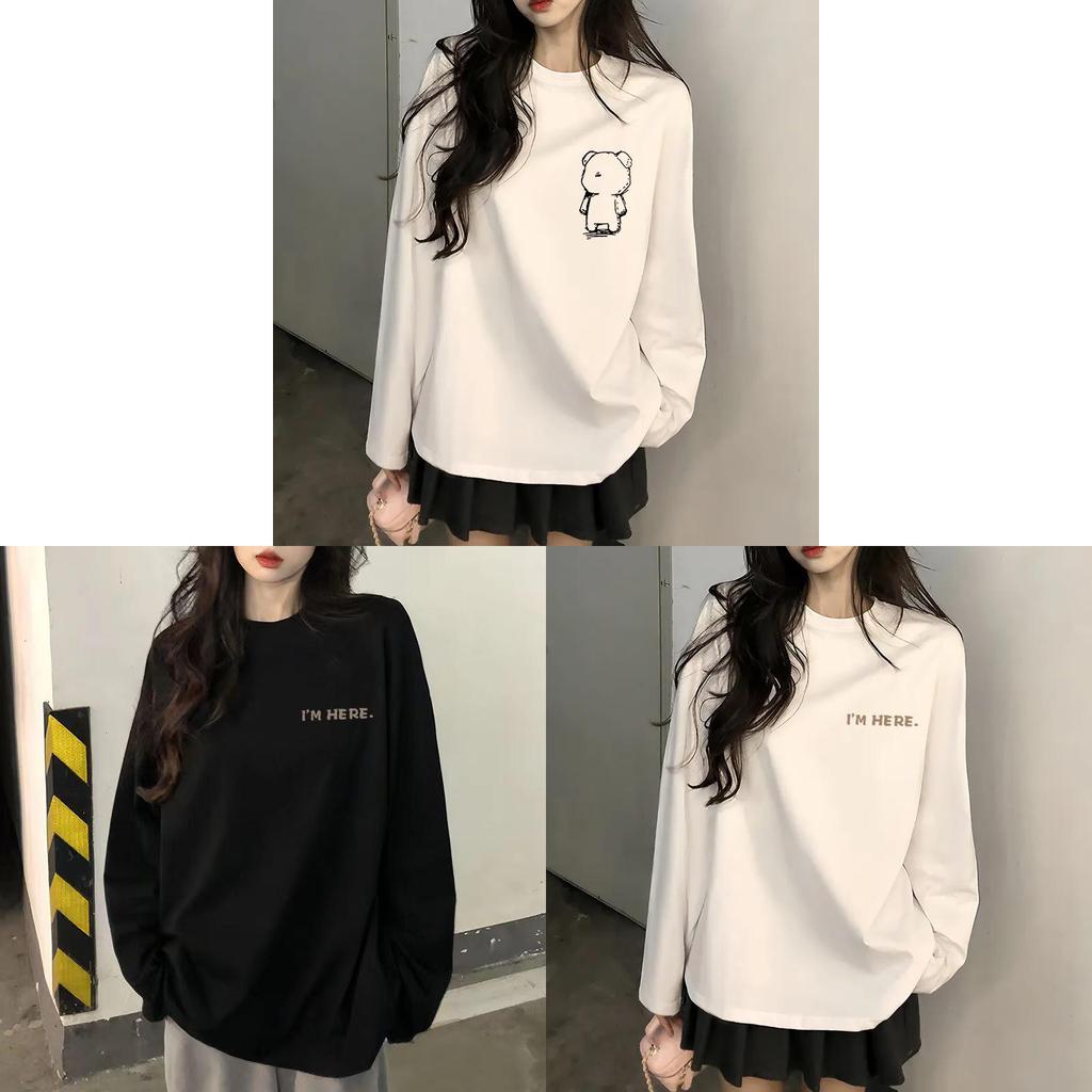 Casual Cotton T Shirt For Women With Letter Print And Long Sleeves For Spring And Fall Wear