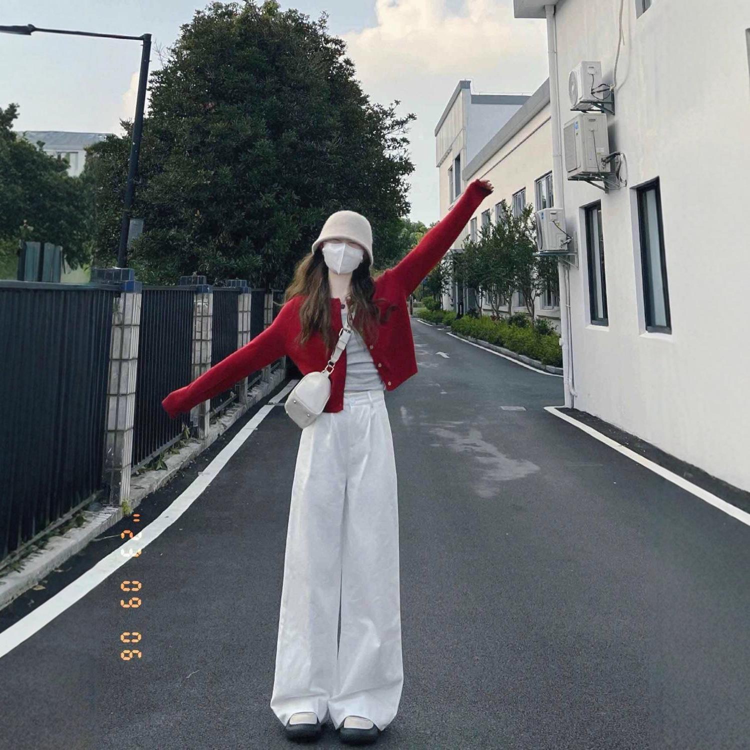 American Retro White Plush Wide-Leg High-Waist Jeans for Women Double Extra Large