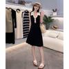 Korean Light Luxury Color-Block Slimming Little Black Knit Dress