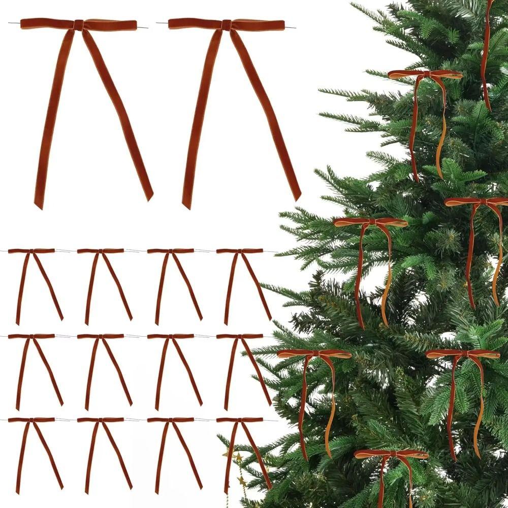 24Pcs Cable Tie Christmas Tree Bows Velvet Material Christmas Gift Bow Tie  Tree Wreaths