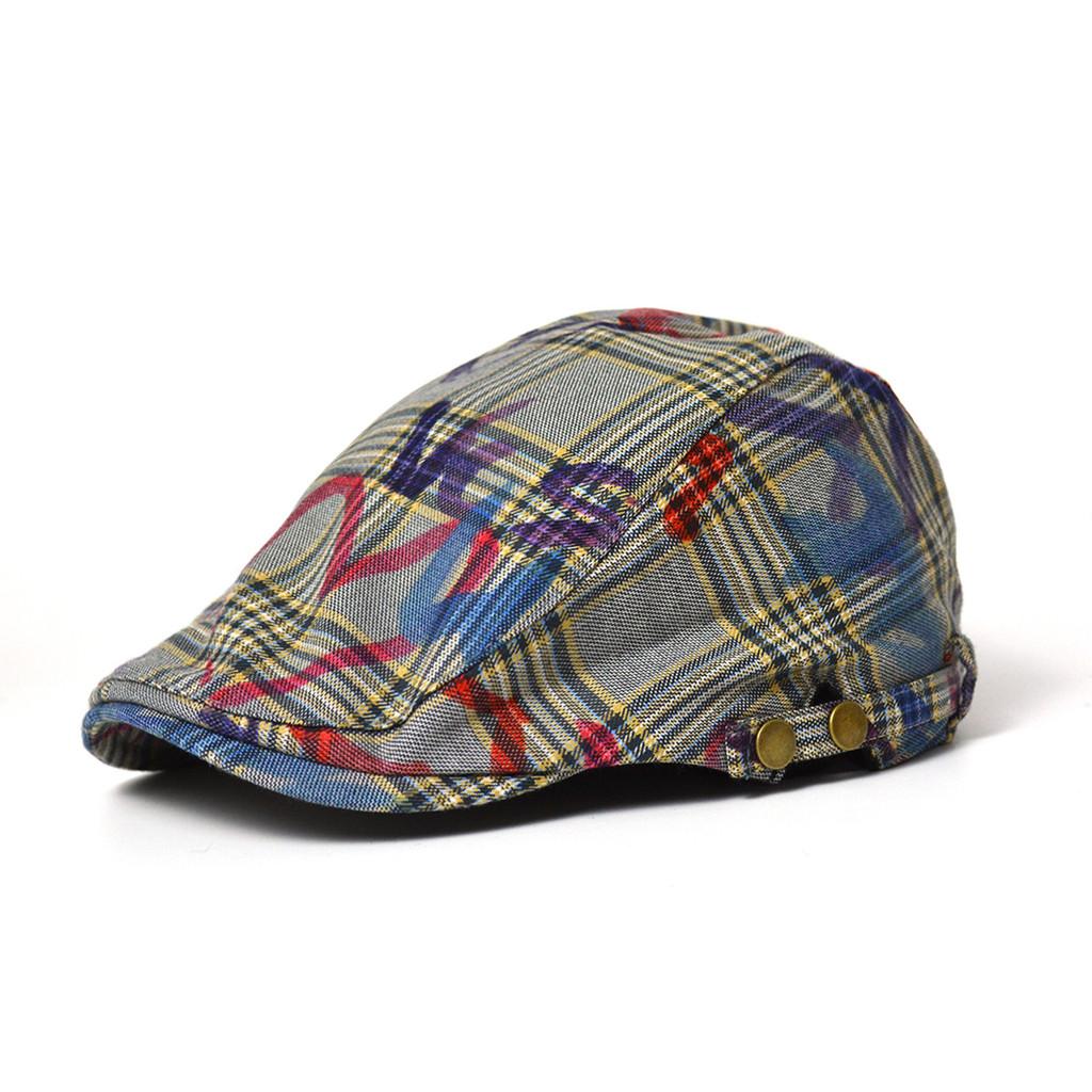 

Cotton Newsboy Cap With Retro Plaid Pattern For Casual Streetwear And Sun Protection