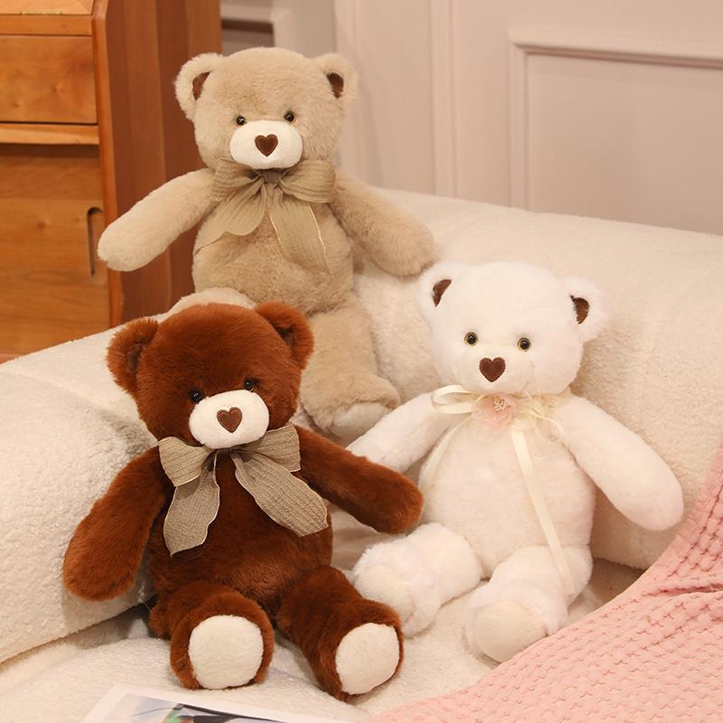 40cm Lovely Cartoon Bear Plush Toys Stuffed Elegant Ribbon Bow Tie Bear Doll Warm Cozy Hugging Appease Animal Toys Kids Gift