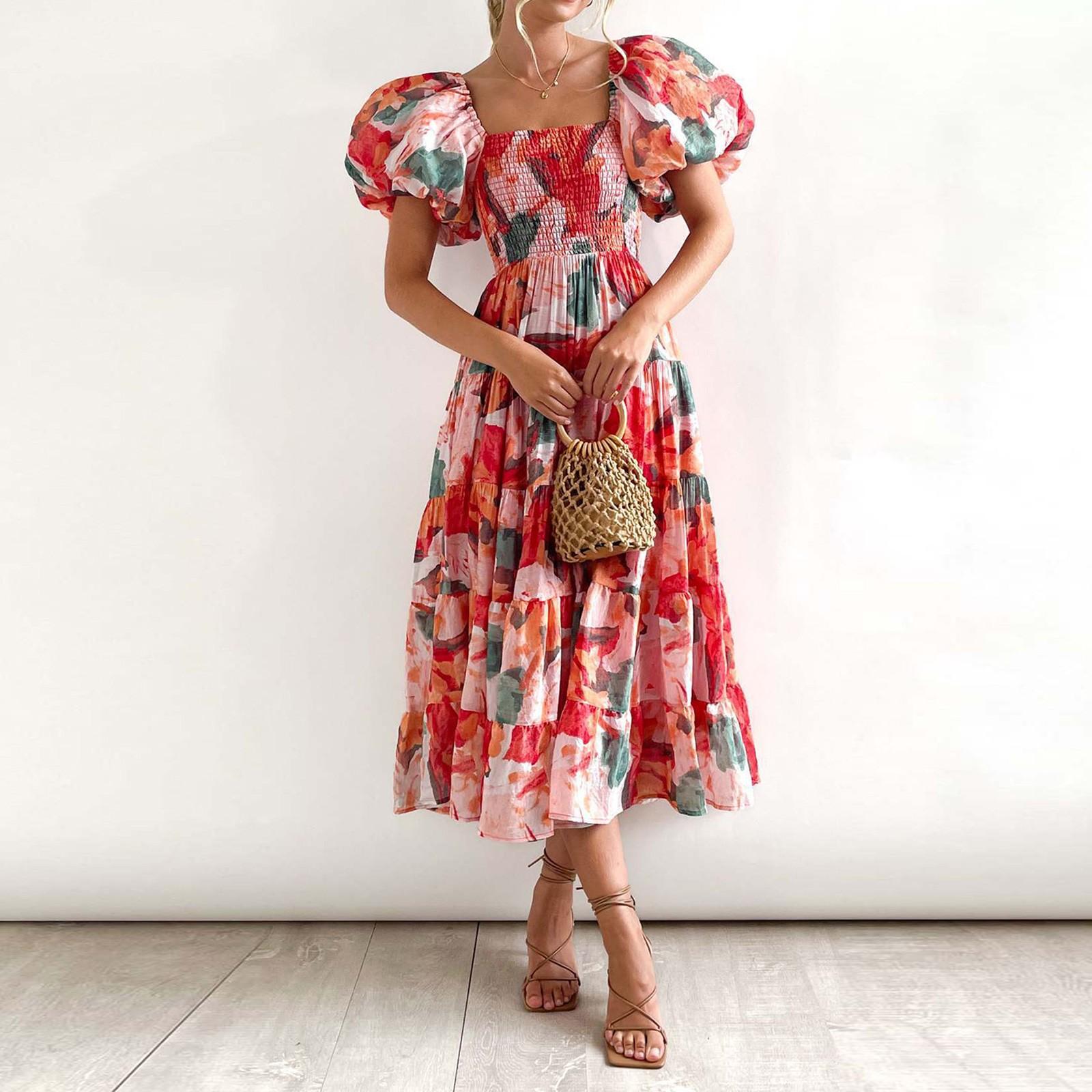 

Женское летнее модное платье с высокой талией и открытыми плечами XL красный