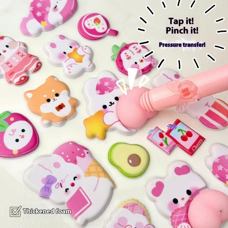 1/4Pcs Stereoscopic Cute Animals Fart Peach Stereo Relieve Stress Decals Cartoon 3D Relief Sticker Diy Decor Stickers Supplies