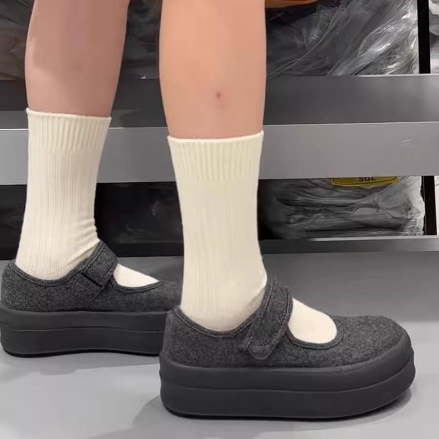 Soft leather version versatile fashion Velcro platform casual shoes women's 2024 winter new retro thin Mary Jane shoes